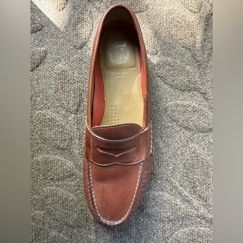 Men's Cole Haan Sz 9 Grand OS Pinch Hand Sewn Tan Leather Penny Loafer 2013 - Picture 4 of 13